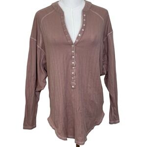 Free People Intimately Women XS Pink One Of The Boys Henley Ribbed Top Oversized